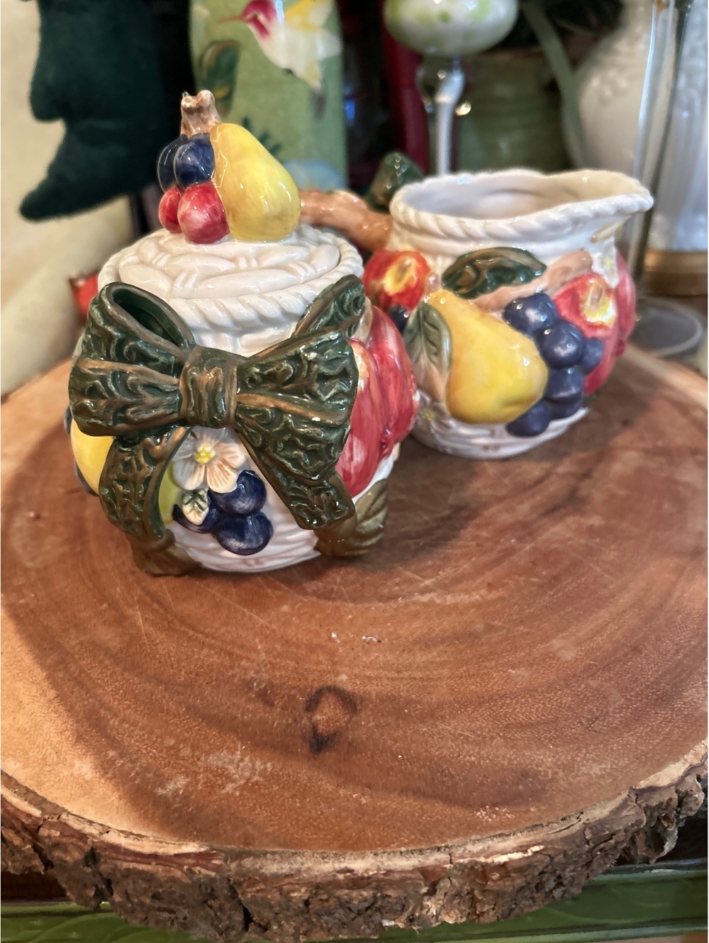 Vintage Fitz and Floyd Omnibus Ceramic Creamer and Sugar Bowl Set